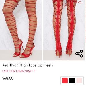 red thigh high lace up heels